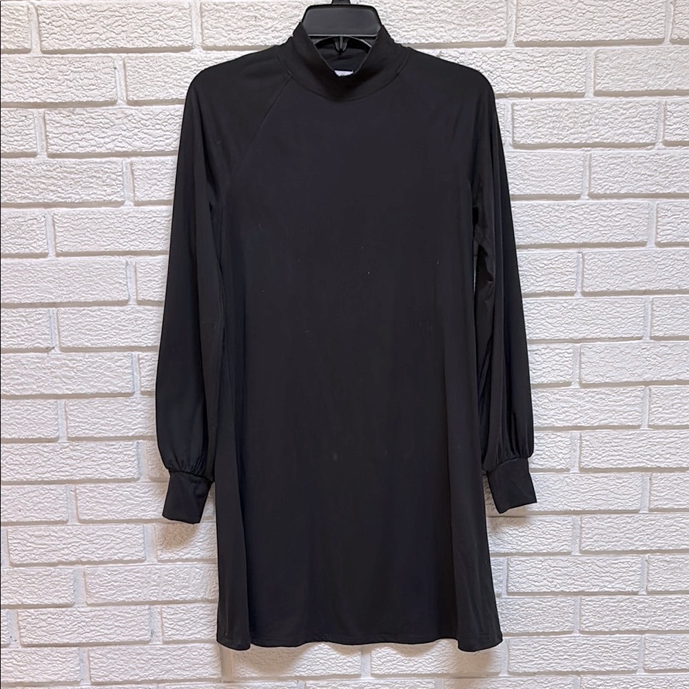 Mockneck Black Long Sleeve Swing Dress